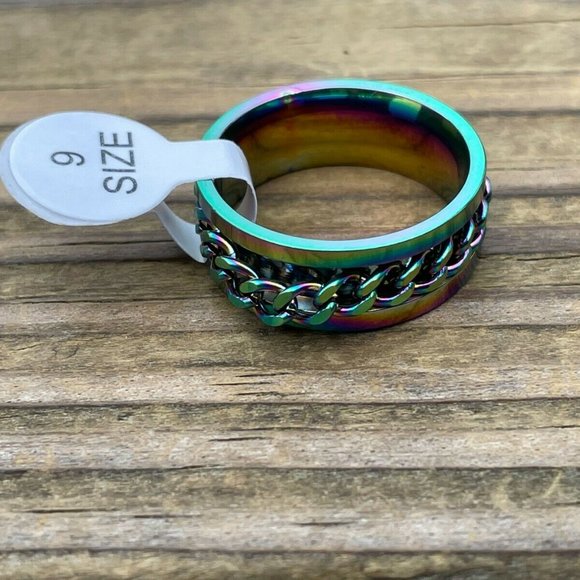 Multi Color Ring Fashion Unisex Ring Chain Style Men Women Rings Size 9 - Picture 3 of 10